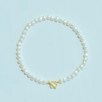 

LONDANY Natural freshwater pearl necklace love heart OT buckle short necklace gift woman