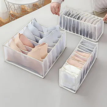 

Folding Underwear Storage Box With Compartments Socks Bra Underpants Wardrobe Drawer Closet Organizer Nylon Divider Box