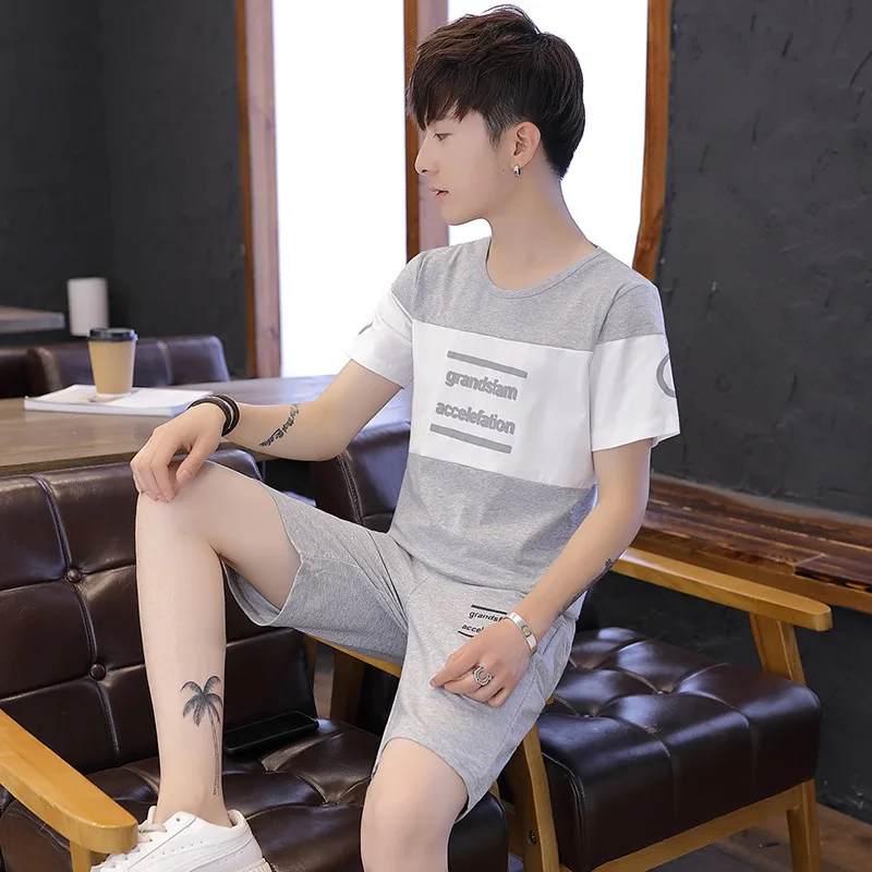 

Teenager Men Pajamas Summer Men's Pure Cotton Thin Short Sleeve Shorts Summer Wear Summer Junior High School Students Home Wear