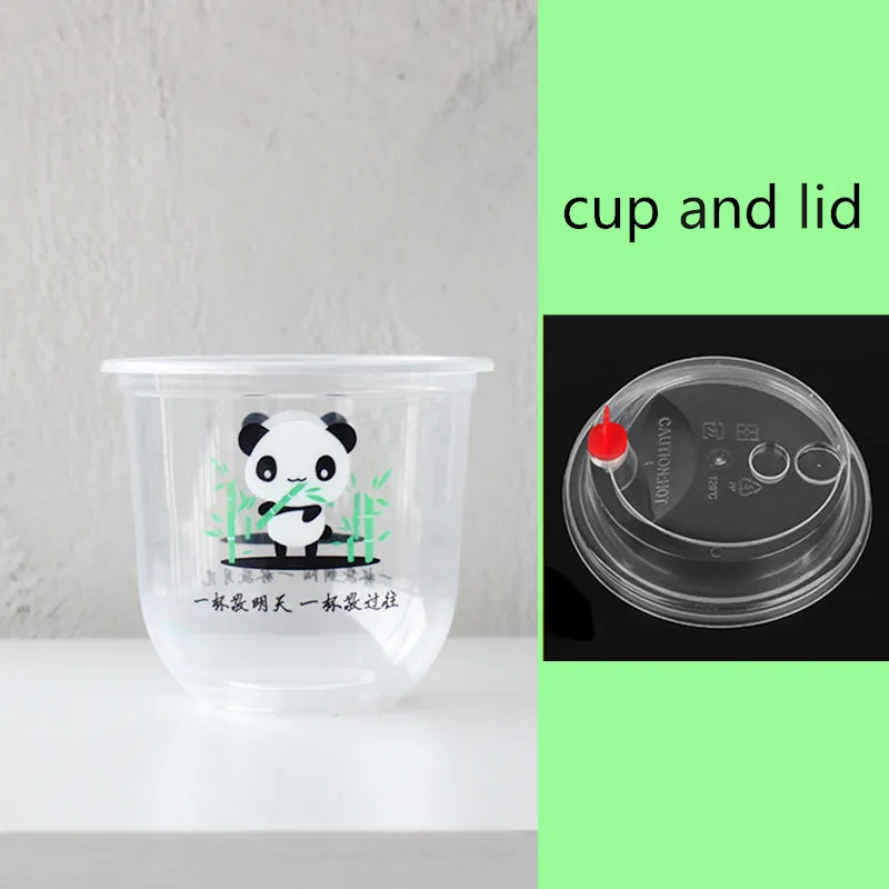 50 шт. u-образная одноразовая кофейная чашка на день рождения для вечеринки мороженое молочный чай сок пластиковые чашки на вынос упаковка с крышкой - Цвет: cup and lid