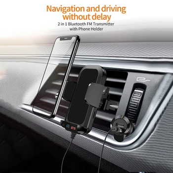 車の空気ベント電話ブラケットfm bluetoothハンズフリー2で1デュアルポータブル自動車電話の充電器のbluetooth usb充電器ホルダー