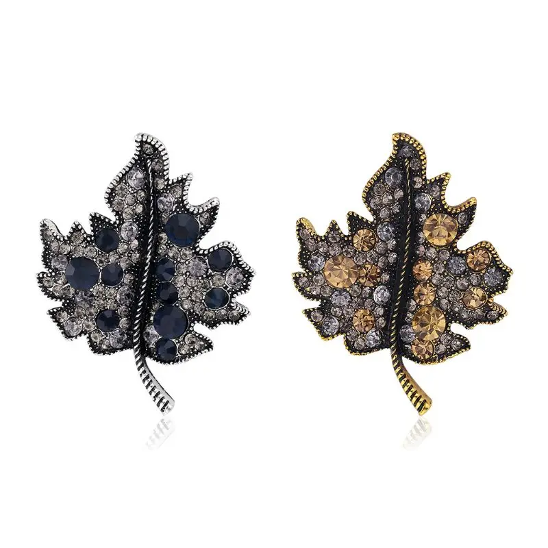 

Simple Maple Leaf Inlay Rhinestone Alloy Brooch Elegant Lady Women Dress Corsage Pins Party Accessories