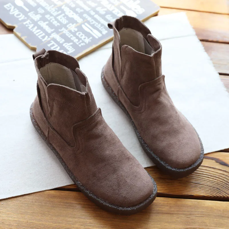 

Martin Boots Mori Girl Literary Casual Short Boots Handmade Soft Bottom Retro Ankle Boots British Wind Flock Flat Women's Boots