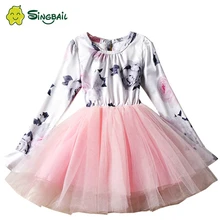 Зимние Детские платья для девочек с длинными рукавами, детская одежда печатная пачка балерины, костюм для девочек повседневная школьная одежда праздничное платье принцессы