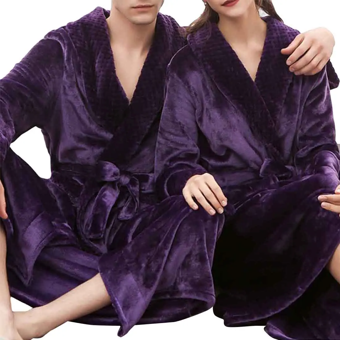 Зимнее плотное теплое женское Коралловое кимоно из рунной шерсти, халат для влюбленных пар, ночная рубашка, банное платье, ночное белье
