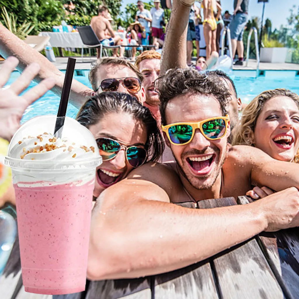 Disposable Plastic Cups With Dome Lid For Cold Iced Drink Coffee Tea Smoothie Soda Party Drinkware