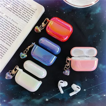 

3D Lovely heart Pearl Shell Keychain Water Drop Rainbow Hard Headphone Earphone case for airpods 1/2/pro Wireless Headset cover