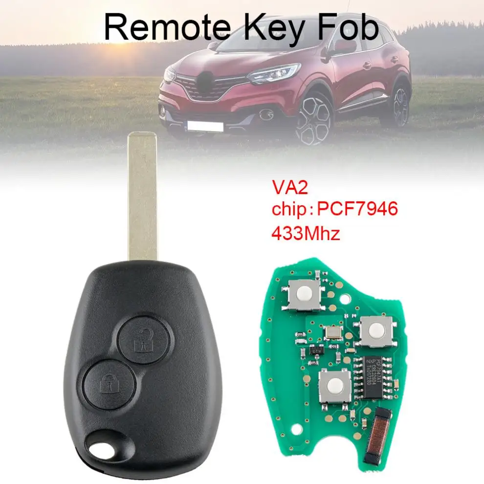 

433Mhz 2 Buttons Car Remote Key with PCF7946 Chip and VA2 Blade Fit for Renault / Clio / Scenic / Kangoo / Megane New