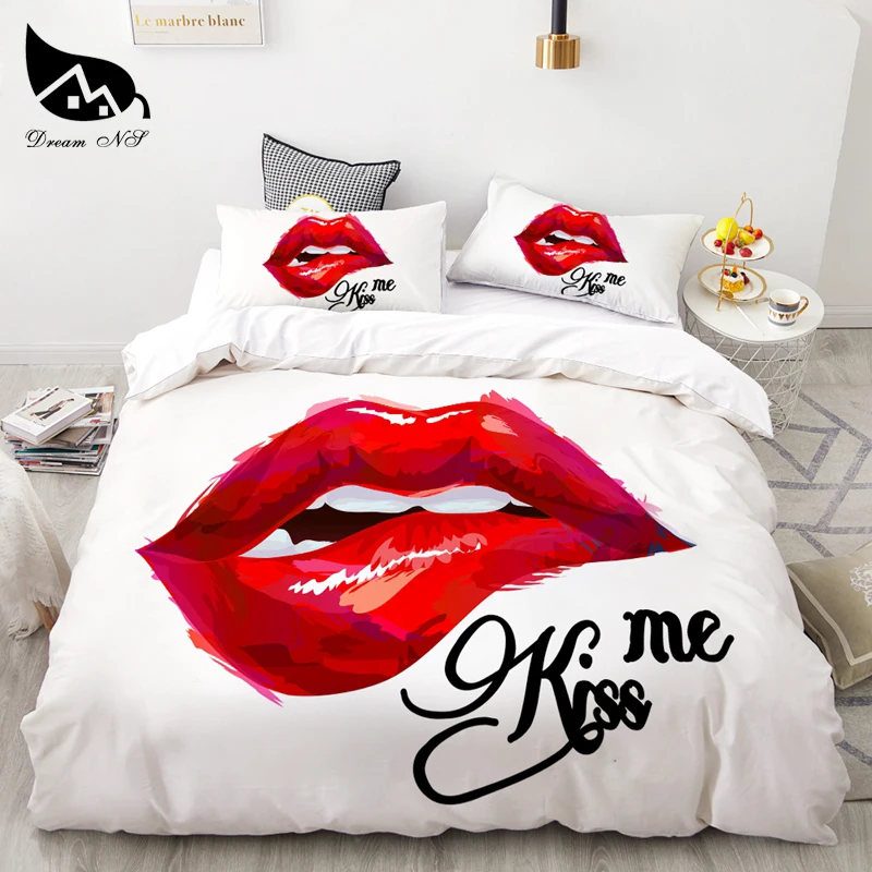 

3Pcs New Modern Bedclothes Kiss lips Bedding Home Textiles Set Queen Bedclothes Duvet Cover Pillowcase Comforter Bedding Sets