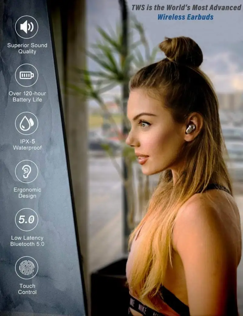 In Ear Fitness Earbuds TWS Bluetooth 5 0 Wireless Sport Earphones HiFi Stereo For iPhone Xiaomi Huawei Samsung Smart Phone