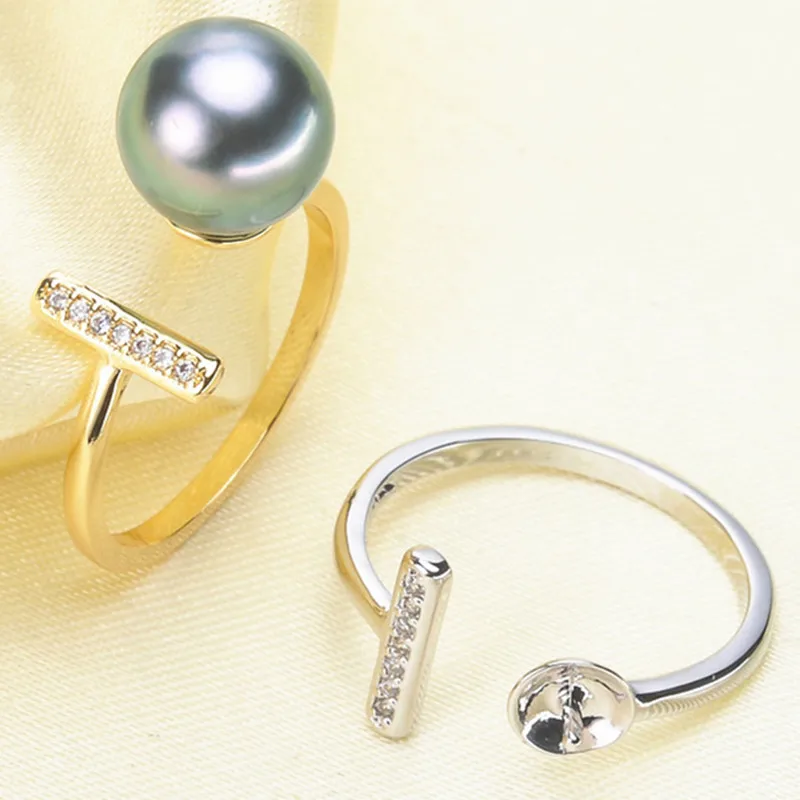 

DIY Pearl Accessories S925 Silver Plated Adjustable Fine Pearl Ring Setting Blank Bar Settings Cameo Base