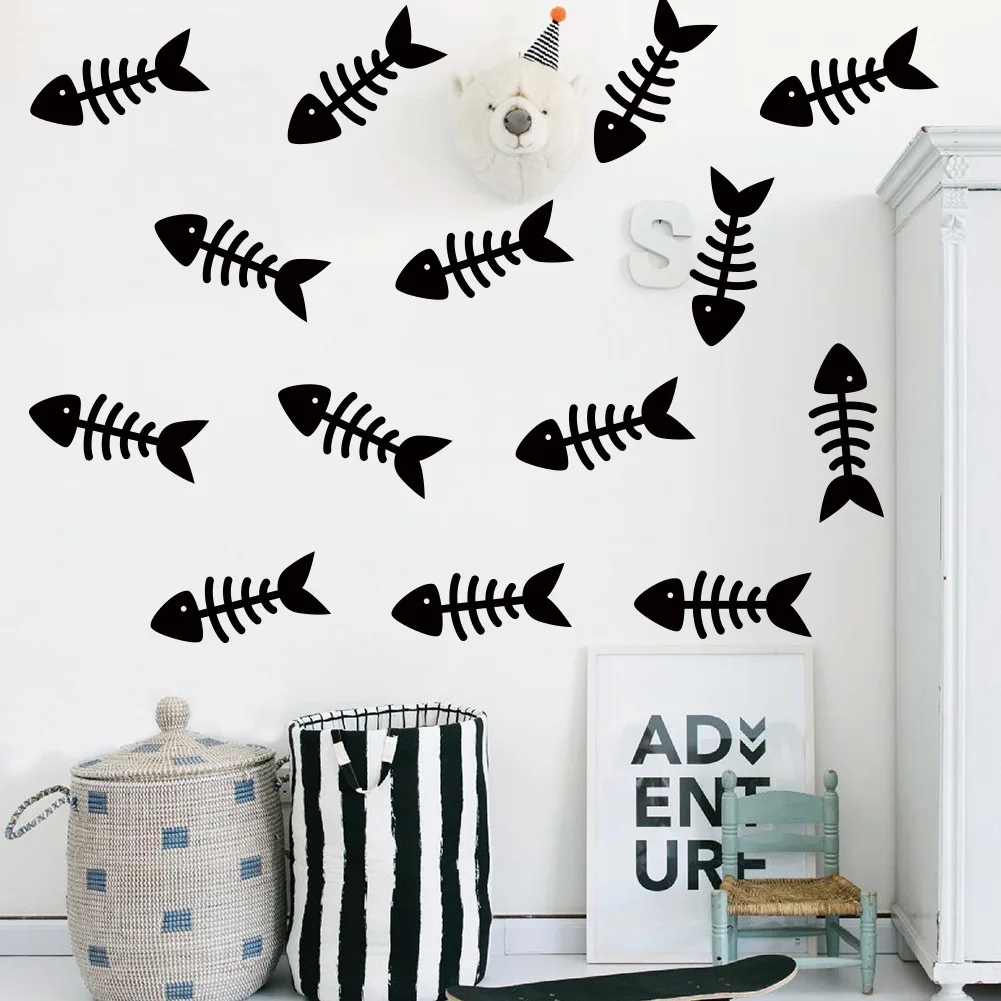 Simple Creative INS Wall Stickers Living Room CHILDREN'S Room Decorative Sticker Fish Bone Vinyl Word Stick Mural Stickers