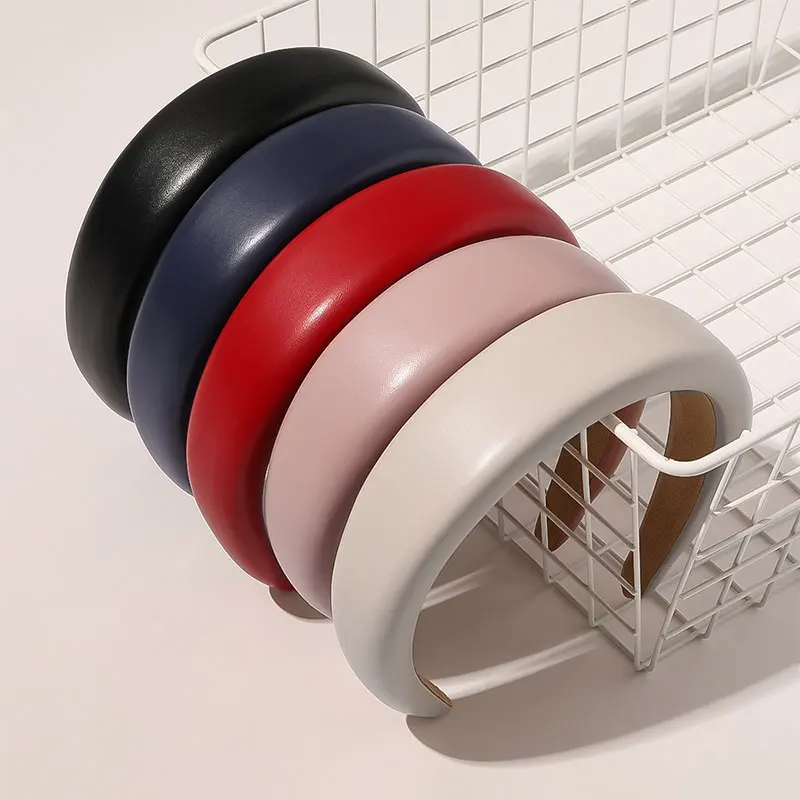 

4cm Width Plastic Thick Head Hoop PU Hair Hoop 1PCS Non-slip Hair Accessories Solid Color Wash Face Sponge Padded Headband