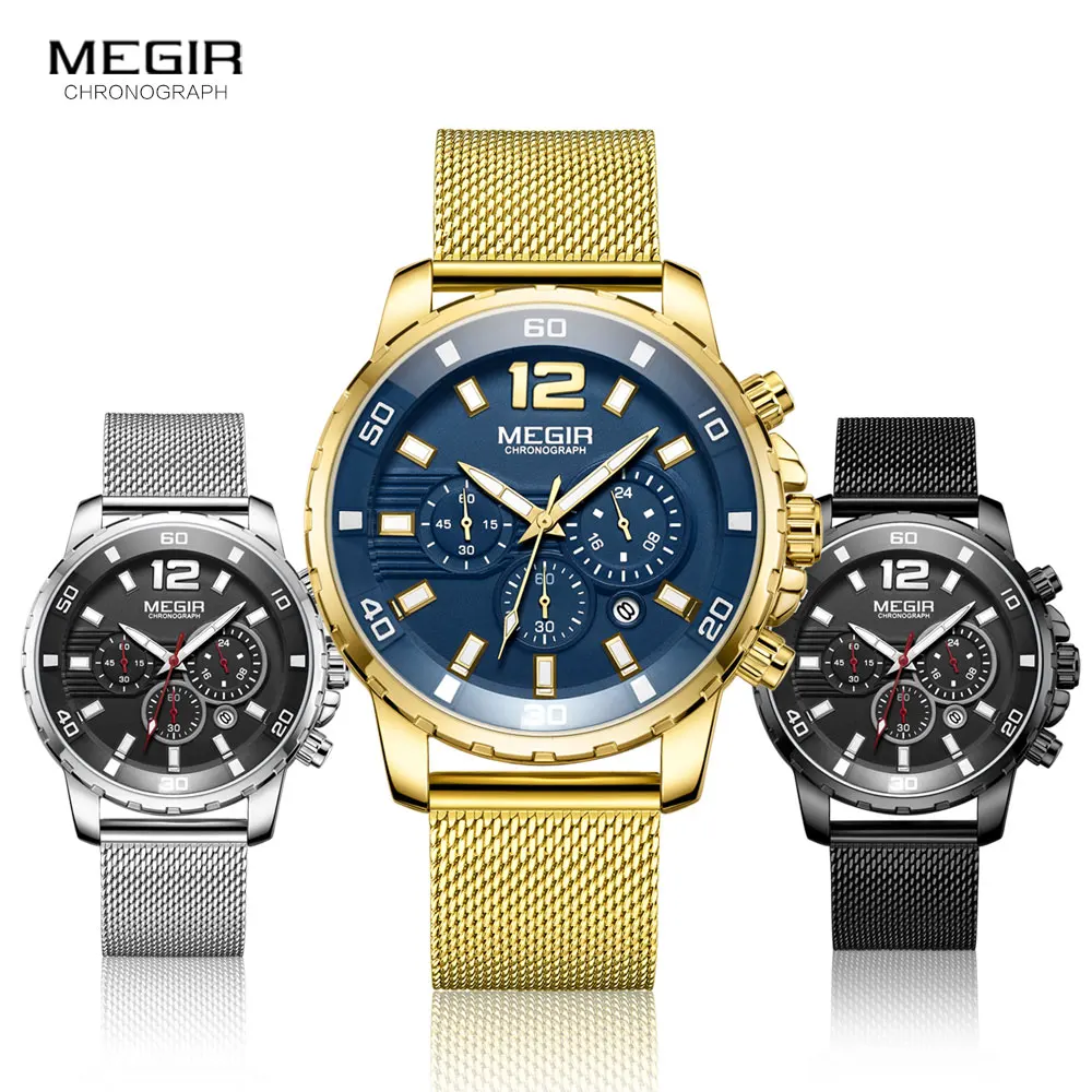 Luxury Military Sport Chronograph Waterproof Men's Wristwatch with Mesh Strap