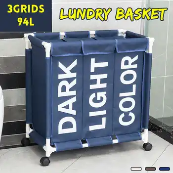 

1pcs Foldable Laundry Basket Storage Bin Bag 3 Grids 94L Hamper Collapsible Clothes Toy Holder Bucket Organizer Large Capacity