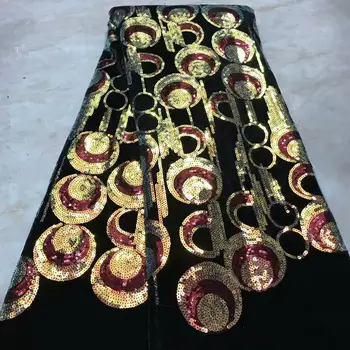 

Fashion Velvet Lace Fabric with Sequins African Mesh Lace 2019 High Quality Sequin Lace Fabrics for Bridal Lace Materials 5yards