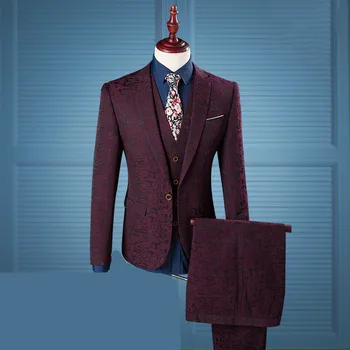 

Fashion Design Gilding Printing Large Size Three-piece Suit for Man Nightclub Party Banquet Prom Men One Button Dress Blazers