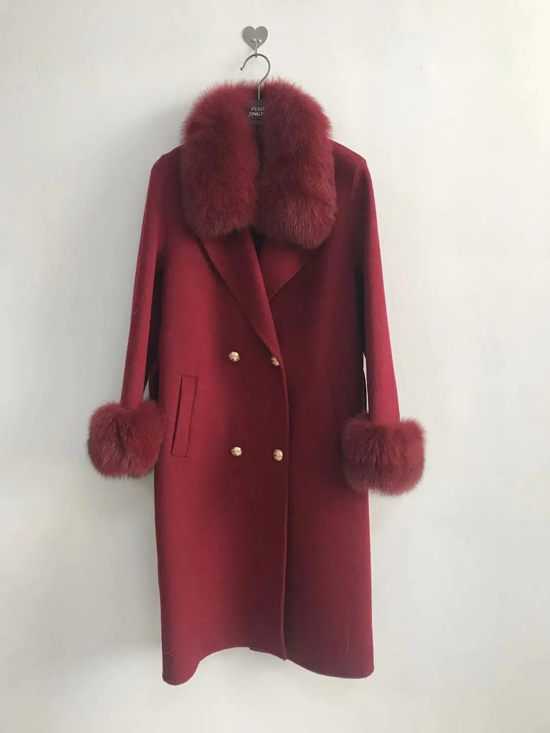 red QIUCHEN PJ19100 Новое поступление Высококачественная кашемировая Женская куртка с воротником из натурального Лисьего меха и манжетами модная модель - Цвет: red