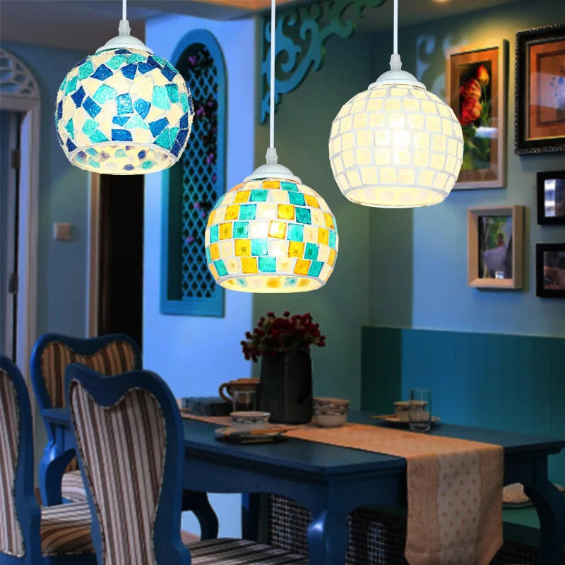 

Bohemian Style Colorful Mosaic Glass Shell Pendant Light Cafe Restaurant Lamp hanglamp