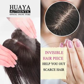 

HUAYA Women's Head Top Straight Invisible Hair Piece Long Straight Hair Hand-made Half Head Wig Natural Fluffy Daily Wear Hair