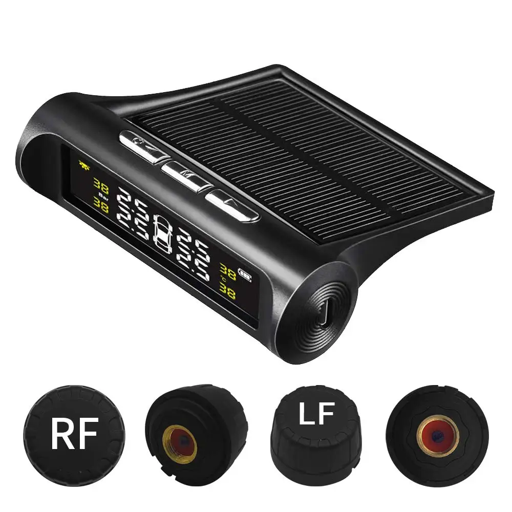 

Wireless TPMS Tire Pressure Monitoring System Solar Power Universal Real-time Display 4 Tires Automatic Safety Alarm System