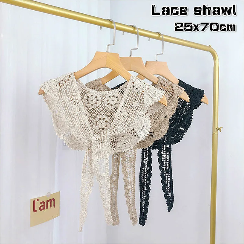 Trend DIY Hand Crochet Thread Woman Cotton Lace Shawl Fake Collar Triangle Scarf Shopping Cycling Beach Golf Leisure Decoration | Дом и сад