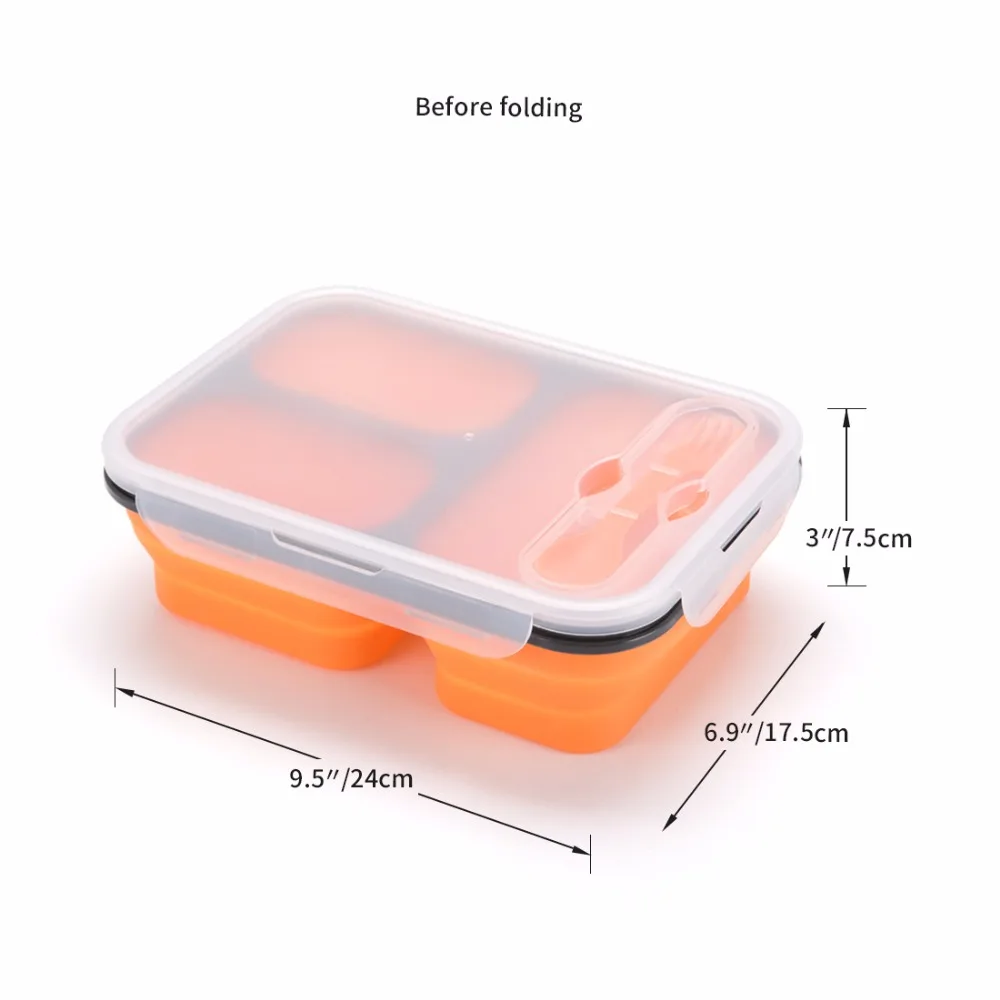ANHO Ланч-бокс складной контейнер для еды силиконовая коробка для ланча портативная миска столовая посуда складной для хранения корма для детей для пикника