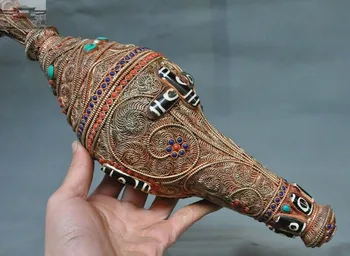 

wedding decoration Tibet Temple Silver gilt inlay Turquoise Agate Dzi bead Conch Trumpet Horn Shell