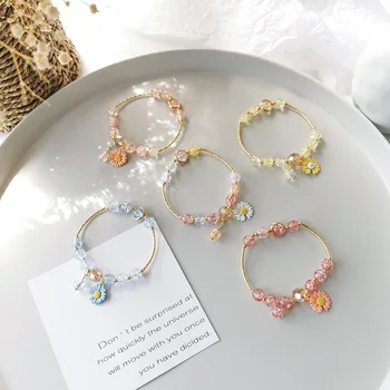 

Sweet Cool Daisy Single Loop Bracelets Korean of Fresh GIRL'S Heart Beaded Bracelet Small Flower Hand Jewelry