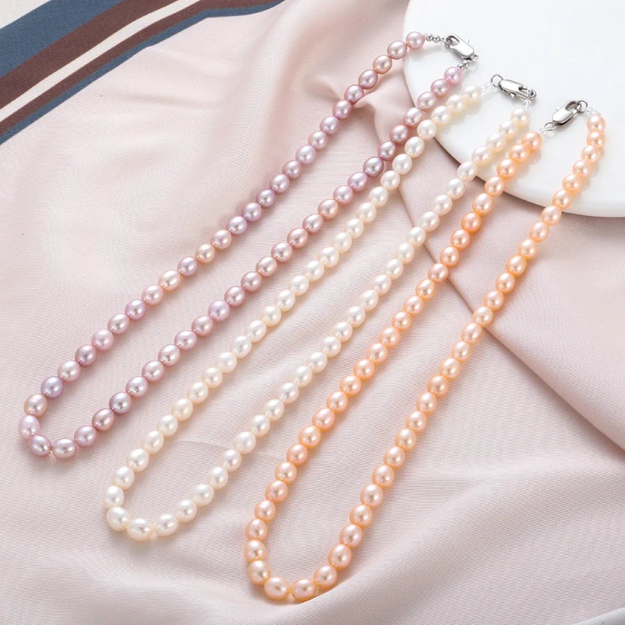wholesale New Fashion Simple Wild natural freshwater pearl AAA grain shape white necklace 925 sterling silver clasp | Украшения и