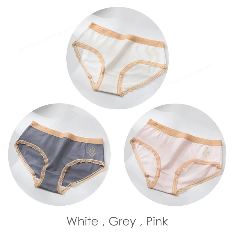 3pcs/lot Comfort Cotton Underpants With Lace Briefs Female Underwear Women's Seamless Knickers Lingerie Antitacterial Breathable - Цвет: White Grey Pink