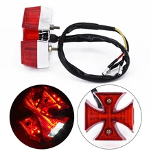 Универсальный светодиодный задний фонарь для мотоцикла 12 В, Красный Железный крест, хромированный тормозной фонарь, светодиодный фонарь с номерным знаком