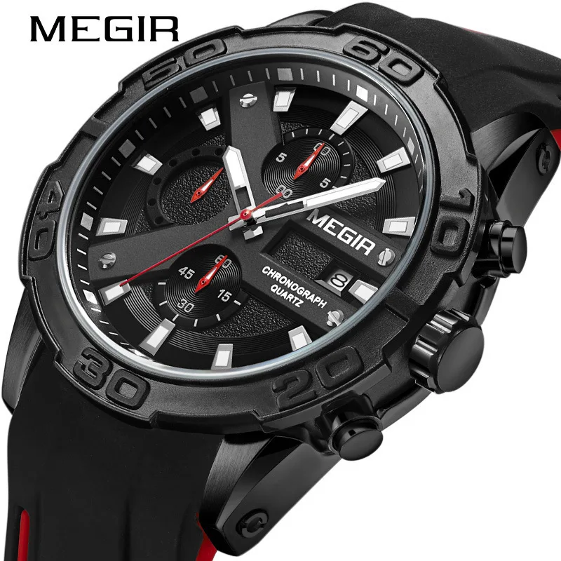 

Mei gainer megir Table Night Light Calendar MEN'S Table Silica Gel Quartz Watch 2055