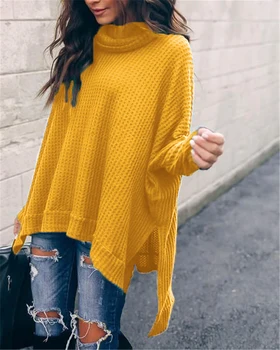 

Casual Irregular Loose Sweaters Women 2020 Autumn Winter Long Sleeve Turtleneck Pullovers Knitted Tops Fashion Female Plus Size