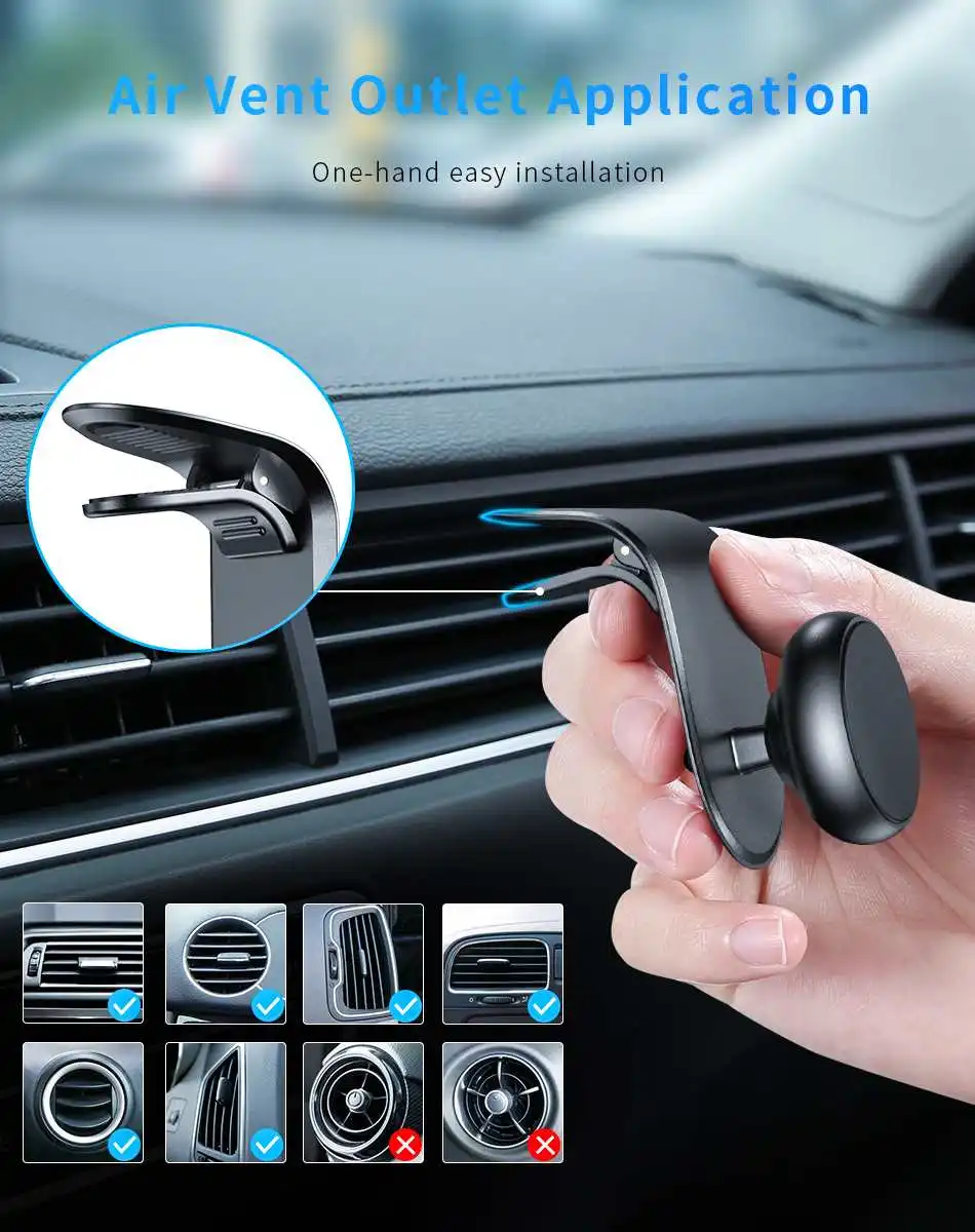 Car Air Vent Mount Bracket L Magnetic Phone Holder For iPhone 11 Pro Max XR Auto Magnet Stand For Samsung Xiaomi Universal Car