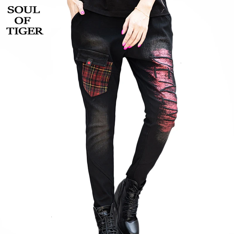 SOUL OF TIGER, модные, корейский стиль, зимние, меховые, теплые, Тонкие штаны, для девушек, с вышивкой, панк, джинсовые штаны, женские, винтажные, в клетку, джинсы