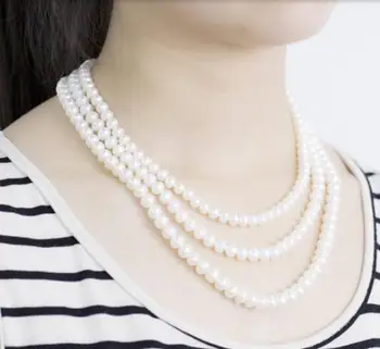 شراءنوبل النساء هدية 17-19 بوصة الذهب المشبك ضخمة 9-10 مللي متر الأبيض 100% مجوهرات AAAA الزراعة الطبيعية المياه العذبة اللؤلؤ قلادة