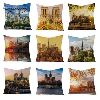 

Fuwatacchi 2020 New Paris Dawn Scenic Linen Cushion Cover Romantic Castle Throw Pillow Cover England View Square Pillowcases