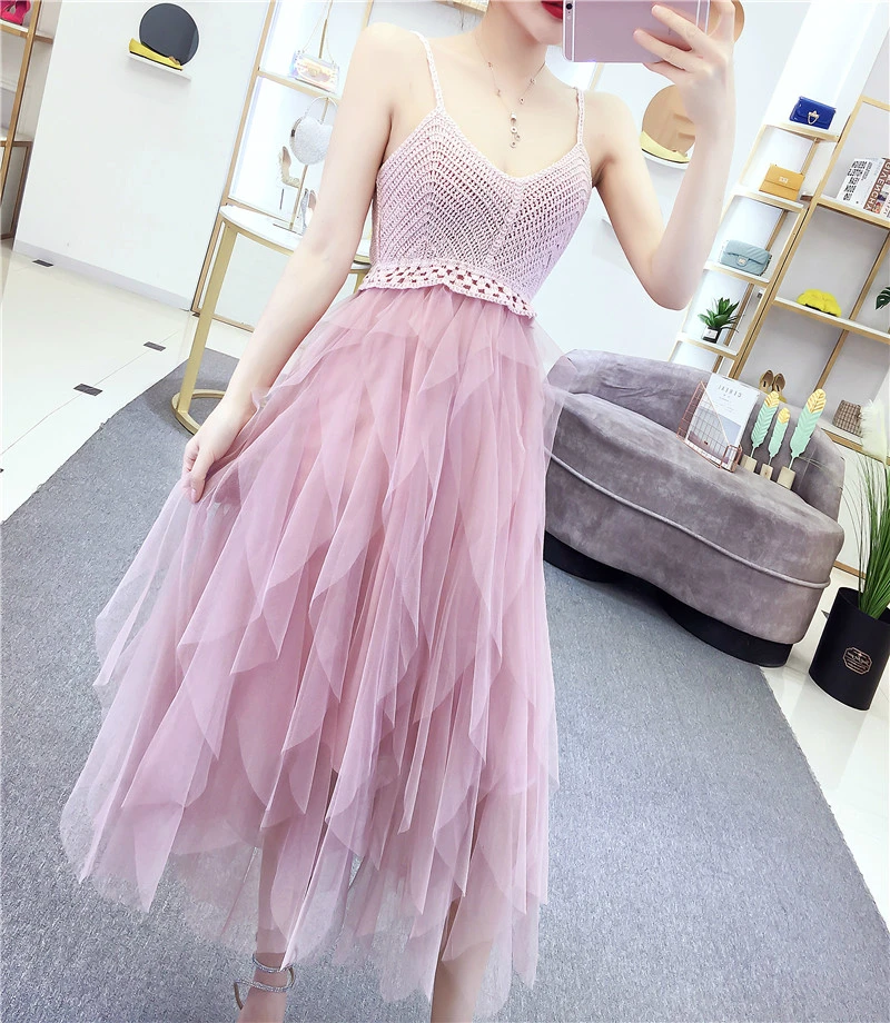 Women Dresses Knitted V-neck Backless 