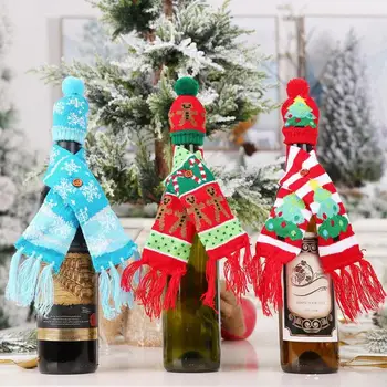 

Christmas Bottle Cover Knitted Scarf Hat Wrap Dinner Tableware Home Decor