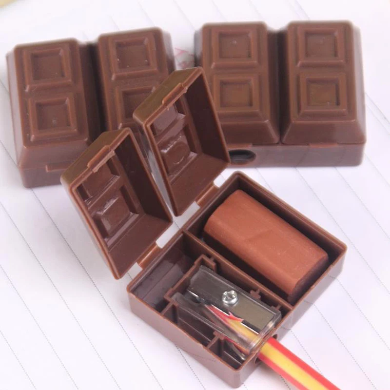 

1 Pcs Lovely Chocolate Plastic Pencil Sharpener with Eraser for Kids Students Prizes Pencil Cutter Stationery School Gifts