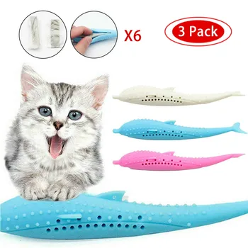 

6pcs cats Pets Toys Soft Silicone Fish Refillable Cat Toy Pet Cat Teether Silicone Pet Grams Toy Non-toxic Pets Supplies