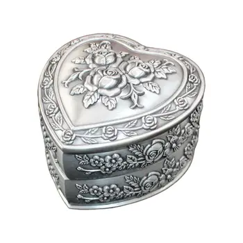 

Vintage Heart Shaped Treasure Storage Box,Rose Rotating Jewelry Box U50C