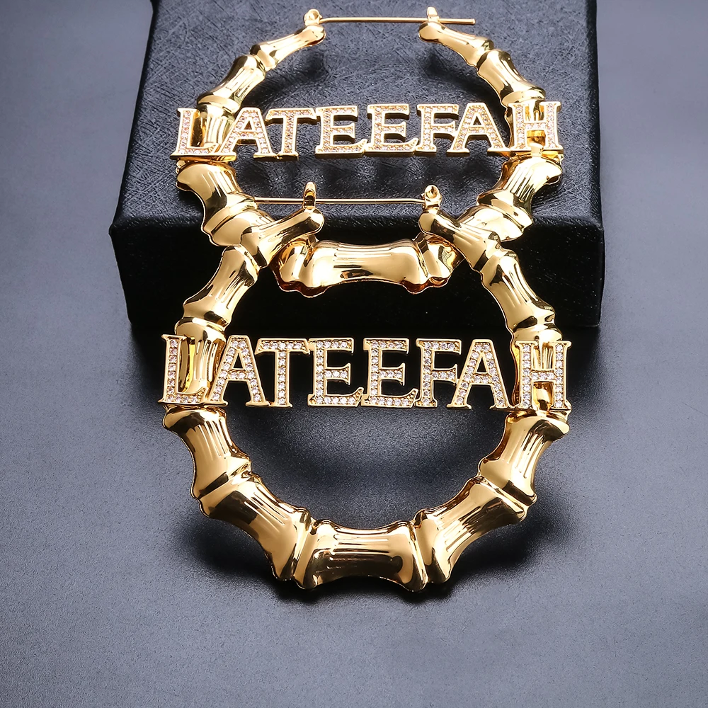 Lateefah 70mm Hiphop Sexy Bamboo Earrings Customizable Customize Name Earrings Bamboo Style Custom Hoop Earrings With Statement