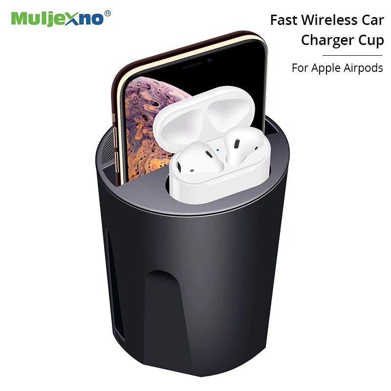 

Muljexno Wireless Car Charger Cup for iPhone Xs Max Xr 8 Car Charging for Apple Airpods Qi Wireless Charger For Samsung S10 S9