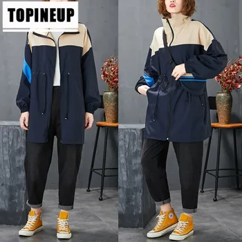 

2020 Spring New splice Turtleneck zipper Middle and Long Style Loose Cardigan coat women jacket