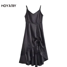 Moyatiy – robe mi longue à volants et sans bretelles pour femme, tenue de soirée élégante, noire, à la mode, sans manches, 2022 