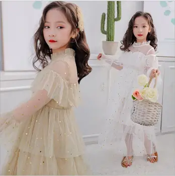 

2020 Teenage Girls Spring Princess Sparkle Mesh Long Dress Children Dress Girl Clothing Wholesale