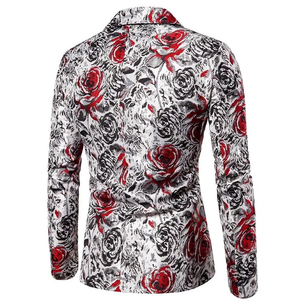 2019 High Quality Jacquard Rose Floral Pattern Casual Blazer Hombre Fashion Men Terno Masculino Slim Fit Suit Jacket Homme