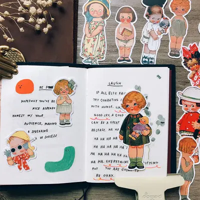 

19PCS Doll retro diary Stickers Crafts And Scrapbooking stickers book Student label Decorative sticker DIY Stationery
